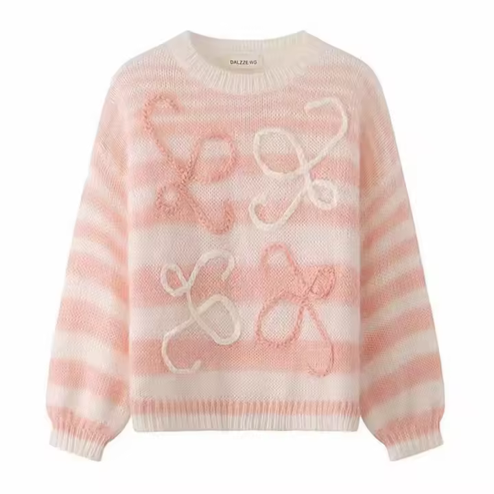 Suéter a rayas para mujer, Jersey holgado con cuello redondo - 1