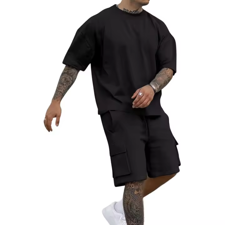 Opomelo Conjuntos cortos para hombre de 2 piezas - Conjuntos casuales de verano de manga corta para hombres con bolsillo cargo - 1