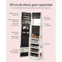Armario Joyero Independiente con Espejo Completo Giro de 360°, Armario y Llave, para Dormitorio, Idea de Regalo, Blanco con Rayas de Gris Claro - details 4