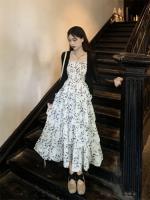 Elegante Vestido de Niña de Hadas Floral con Tirantes Vestido de Princesa de Pastel Medio a Largo, Estilo Hepburn - details 5