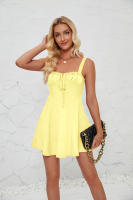 Mini vestido de verano sin tirantes con dobladillo en forma de A de color sólido y falda con tirantes para mujer - details 7