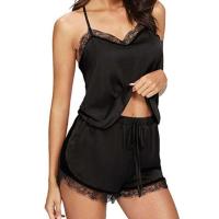 Conjunto de pijama de seda para mujer, camiseta sexy de color liso, pantalones cortos, ropa interior para el hogar agradable para la piel, gran oferta de verano - details 12