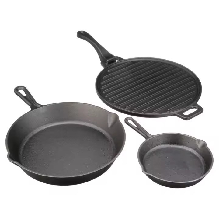 Setera de Hierro Fundido de 4 Piezas con Asa y Plancha Pre-Temperada de 6", 10.5", 11" para Cocina al Aire Libre y Camping - 1