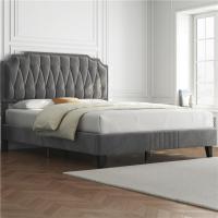 Marco de cama de 140 x 200 cm con cabecero tapizado ajustable en altura, soporte de láminas de madera y patas metálicas gris oscuro - details 0