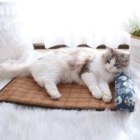 Alfombra plegable de seda de hielo para perros, almohadilla tejida de ratán para mantener el enfriamiento, cama para dormir para perros, suministros para mascotas, alfombrilla refrescante para gatos de 3 tamaños para exteriores - details 0