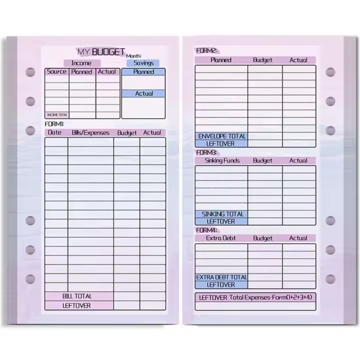 Hoja de presupuesto de recarga de cuaderno, ahorro de dinero, hoja suelta mensual semanal, papel interior, tamaño A6, carpeta espiral de 6 agujeros, página interior - 1
