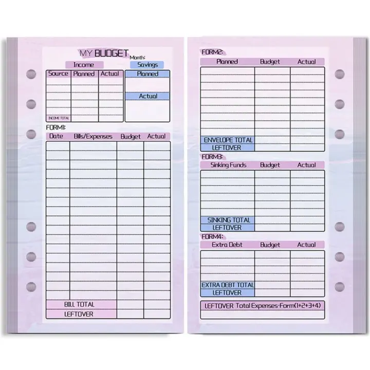 Hoja de presupuesto de recarga de cuaderno, ahorro de dinero, hoja suelta mensual semanal, papel interior, tamaño A6, carpeta espiral de 6 agujeros, página interior - 1