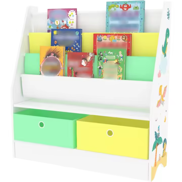 Estante de Libros Organizador con Diseño de Unicornio 3 Estantes y 2 Cajones Plegables - 1