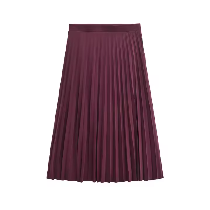 Falda Plisada de Cintura Alta para Mujer Medio Largo, Color Sólido, Negro y Rosa, Primavera y Otoño, Moda Nueva - 1