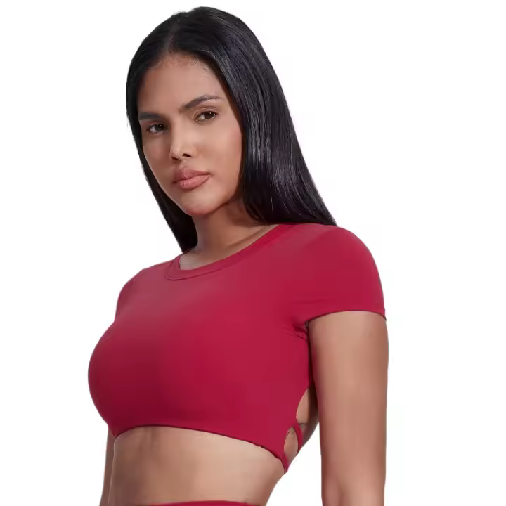 Camiseta corta de entrenamiento cruzado con espalda súper suave para mujer, camiseta deportiva con espalda abierta para correr y gimnasio - 1