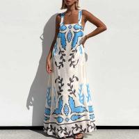 Vestido de Fiesta de Verano con Lazo de Encaje Trasero Vestido de Noche Elegante con Estampado de Plantas para Mujeres Casuales - details 2