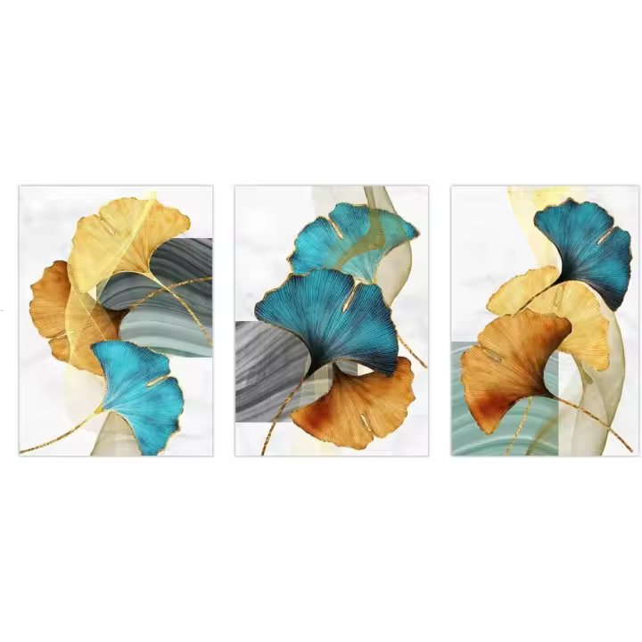 Naranja Palma Ginkgo hoja planta letras pared arte lienzo pintura nórdica sala de estar decoración imagen carteles decoración moderna del hogar (20*30 cm sin marco, A) - 1