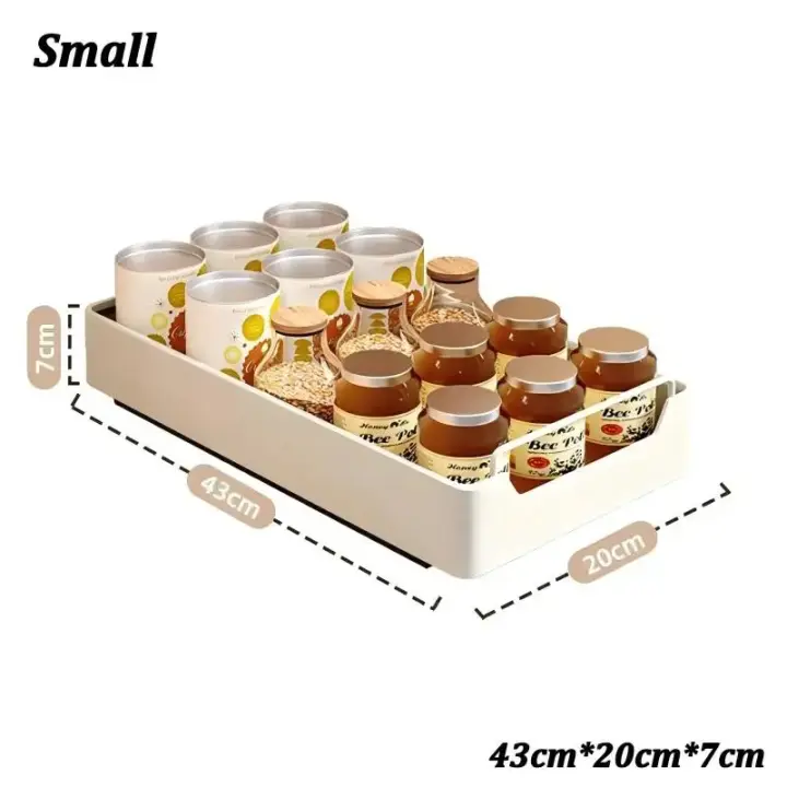 Estante de almacenamiento de cocina con rieles deslizantes, bandeja extraíble tipo cajón de cocina, caja de especias, organizador de armarios, nuevo - 1