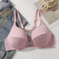 Cierre frontal sujetador tamaño grande color sólido cierre con aros rosa lencería - details 4