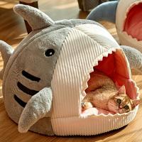 Casa de Gato con Forma de Tiburón de Dibujos Animados Cama Suave Caliente para Mascotas, Desmontable y Lavable - details 8