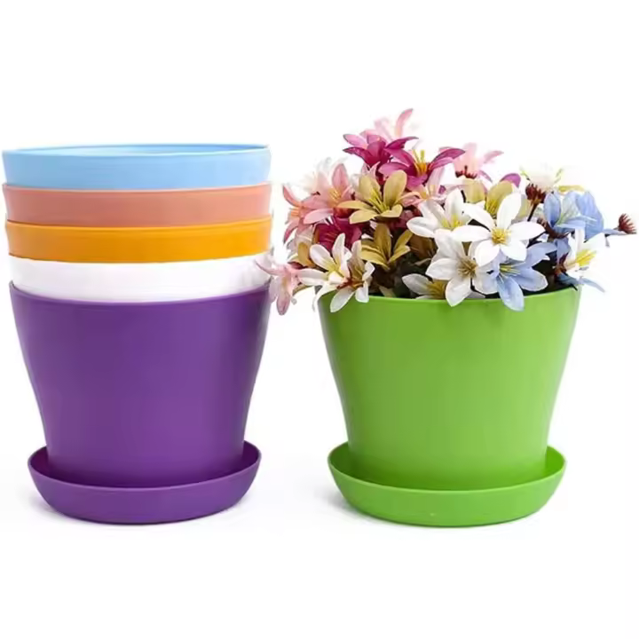 Juego de 6 Macetas de Plástico Extra Grandes 20cm con Posavaso Ideal para Plantas Suculentas y Decoración de Hogar y Oficina - 1