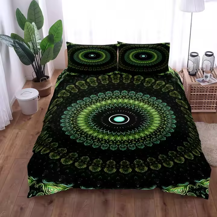 Juego de funda nórdica verde Vintage Jade Mandala, juego de cama para niños de tamaño doble, King, Queen, individual - 1
