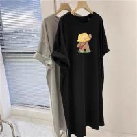 Vestido camisero de manga corta con dibujos animados de talla grande para mujer, vestido informal holgado de verano de longitud media hasta la rodilla, cómodo y transpirable - details 3