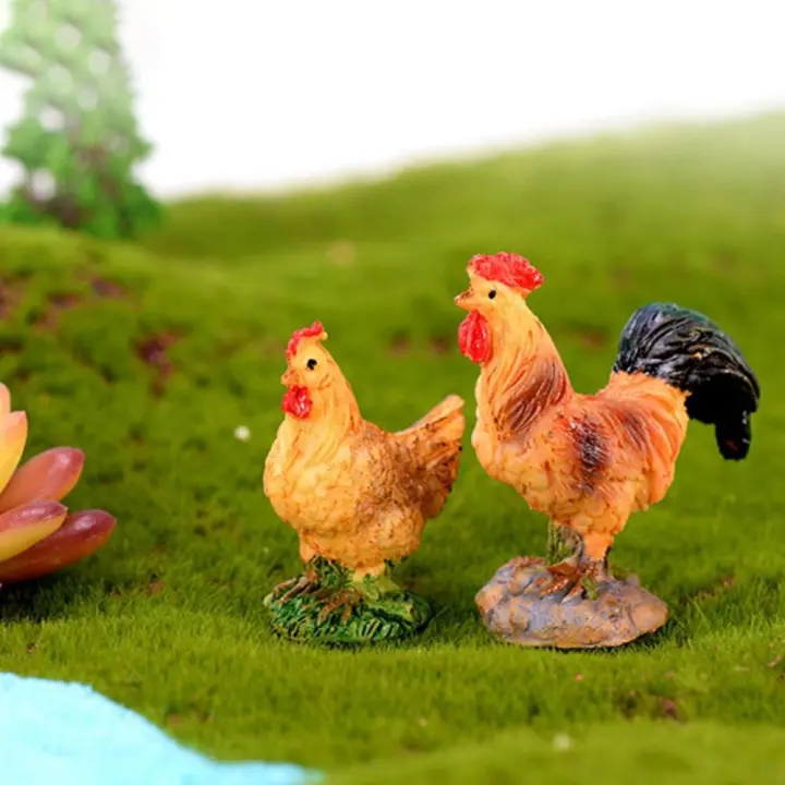 1 Uds. Simulación de animales de granja, adorno para casa de muñecas, gallina, juguete para niños, estatuilla de pollo, estatua de gallo, micropaisaje, decoración de bonsái - 1
