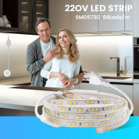 Tira de luces LED de retroiluminación, cinta Flexible de 220V, SMD5730, 68LED/M, impermeable, con enchufe europeo, blanco frío y cálido - details 8