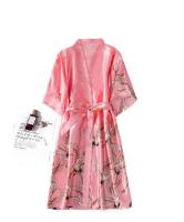 Conjunto de kimono de seda sintética para mujer, pijama y albornoz sexy estampado, ropa interior de verano, 2 piezas. - details 2