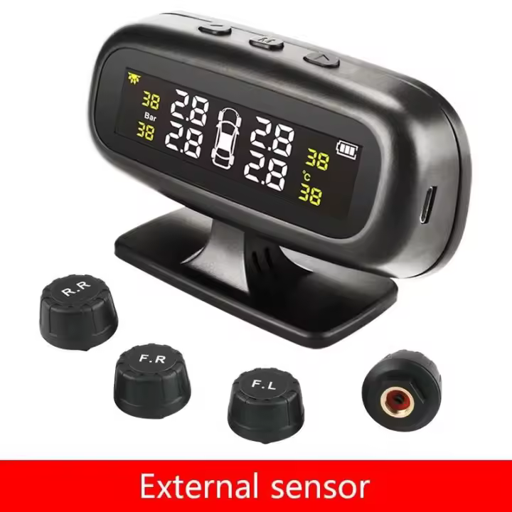 Jansite Solar TPMS sistema de supervisión de alarma de presión de neumáticos de coche pantalla inteligente advertencia de temperatura ahorro de combustible 4 sensores tipo automático - 1