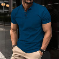 Polo de manga corta para hombre, camiseta informal de talla grande Henley con cuello, color beige, rojo, verde, 2xl - details 3