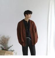 Cardigan de Punto para Hombres Cuello en V, Un solo Pecho, Color Sólido, Estilo Otoñal - details 0
