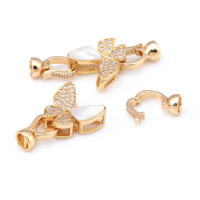 2 juegos de conectores de latón y circonita y concha de Color dorado de 18K para collares, cierres de pulsera, suministros para fabricación de joyas, accesorios Diy - details 19