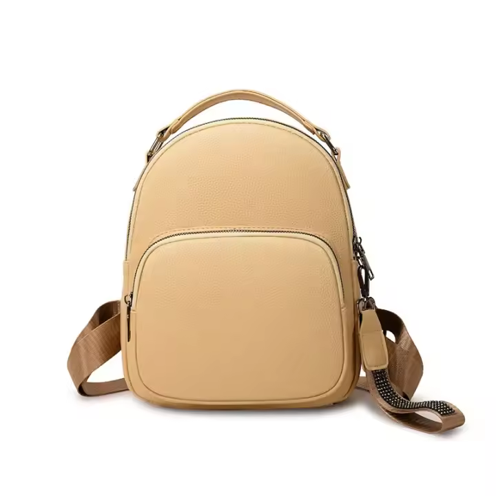 Mochila Mini Compacta Bolsa de Viaje en Cuero Azul y Amarillo Bolsa de Hombro para Mujeres - 1