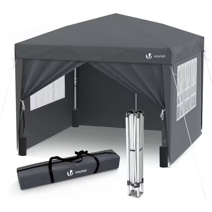 Carpa Plegable de 3x3m Pabellón de Jardín para Camping, Fiestas, Exteriores con 4 Paredes y 4 Bolsas de Arena Color Gris - 1