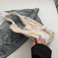 Bolso de hombro dulce bolso de mano de ganchillo con dije de flor, bolso tejido con hilo de flores transpirable, bolso tejido de gran capacidad de color caqui para playa - details 13