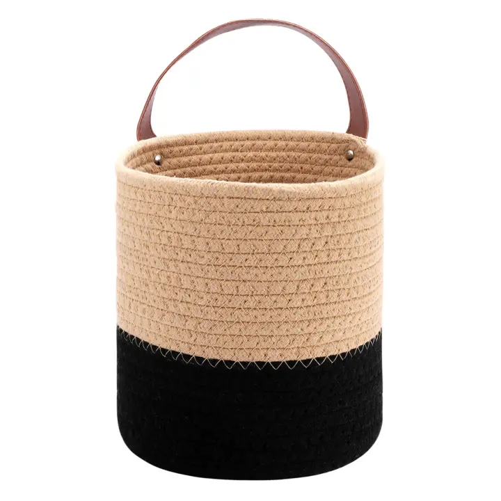 Cesta colgante tejida montada en la pared, almacenamiento con mango de cuero, estante organizador para plantas, decoración del hogar, grande - 1