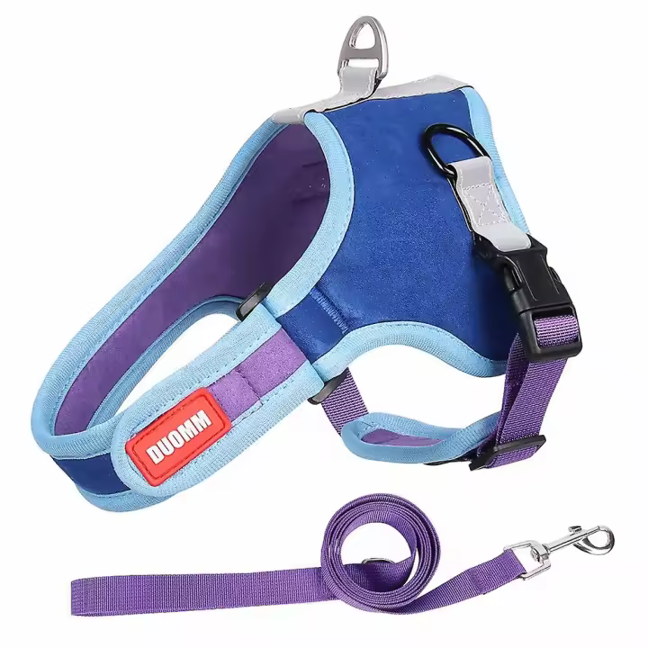 Conjunto de correa de arnés para perro, chaleco reflectante transpirable ajustable para mascotas, Drak Blue - 1