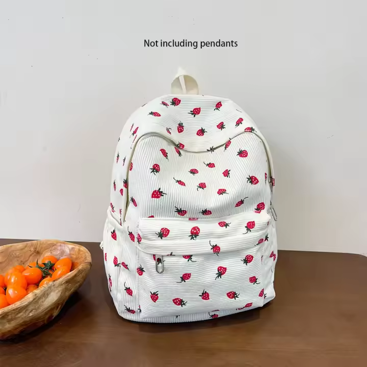 Mochila De Con Estampado De Fresa Pequeña Y Fresca Para Mujer, Bolso De Escuela Secundaria, Ligero Y Simple, Novedad - 1