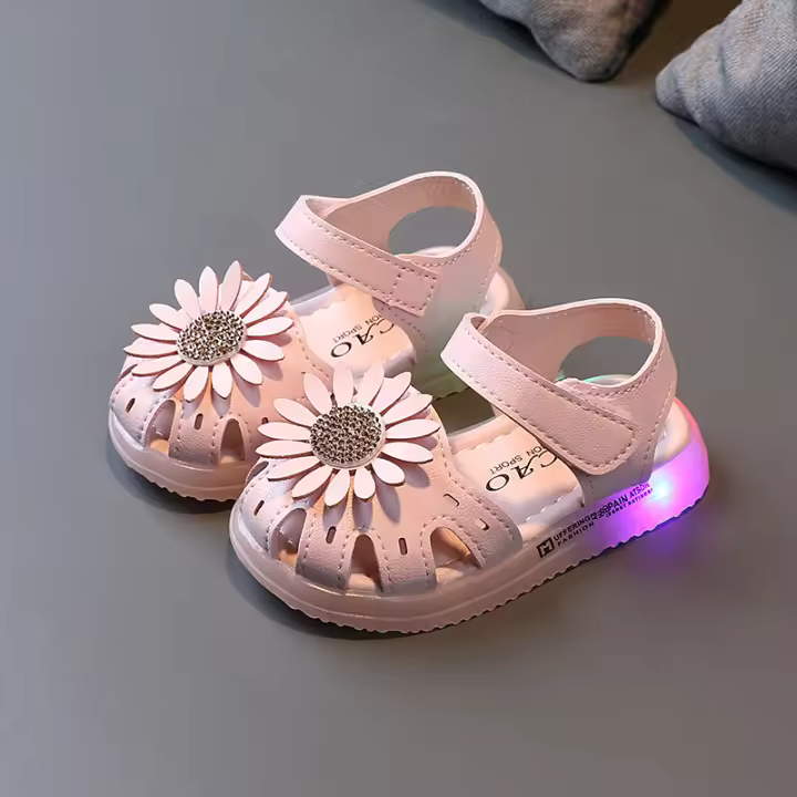 Iluminación bebé sandalias mujer 0-3 años de edad 2 bebés de suela suave zapatos de niño bolsa cabeza anti-kick 6-12 meses niñas princesa zapatos - 1