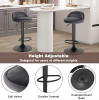 1 taburetes de bar de terciopelo 360. °   Sillas giratorias con respaldo, reposapiés, taburete de barra de altura ajustable con pata de metal para cocina, bar, hogar - details 11