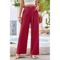 Mujeres de cintura alta, pantalones de vestir lisos de moda, pantalones sueltos de pierna recta para - details 12