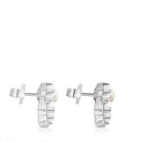 Pendientes de moda personalizados de oso hueco de plata de ley, pendientes de mujer con incrustaciones de perlas - details 4