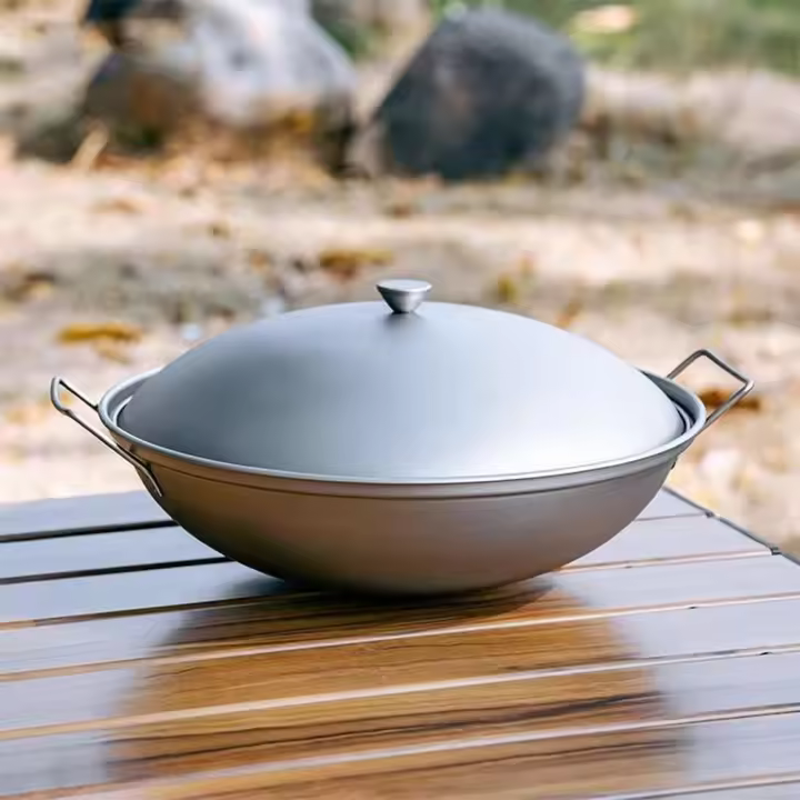 Sartén de fondo plano cubierta de titanio, cocina de inducción de doble mango, estufa de alcohol para acampar al aire libre, sartén seca - 1