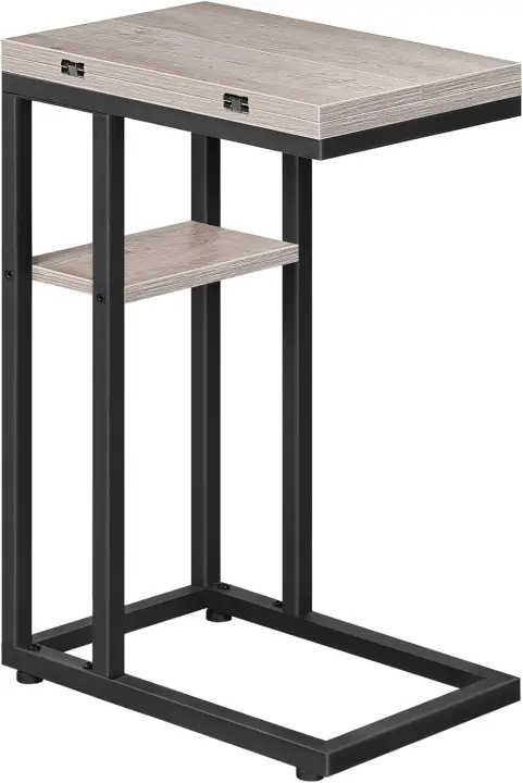 Mesa Adicional de Sofá en Forma de C Plegable Pequeña Mesa de Estilo Industrial con Estante de Almacenamiento Marrón Vintage EBF29SF01 - 1