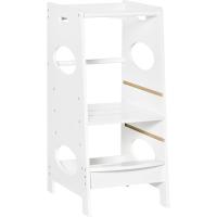 Taburete de Cocina Infantil con Pedal Altura Ajustable en 3 Posiciones y Barra de Seguridad 40x50x90 cm Blanco - details 0
