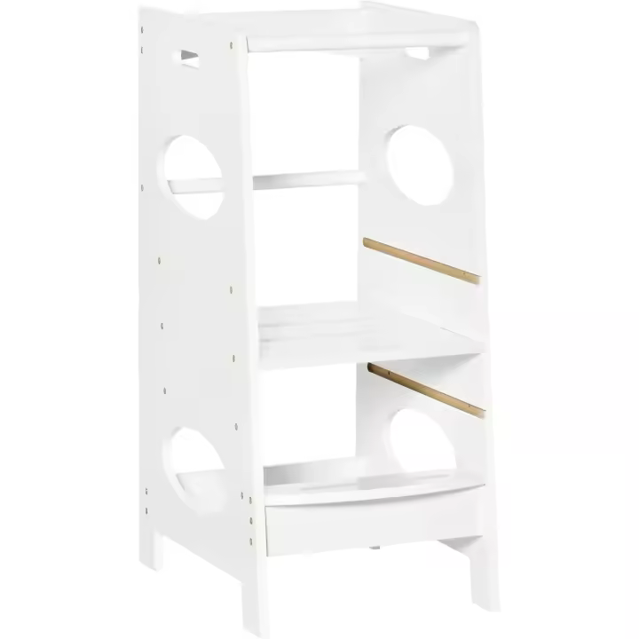 Taburete de Cocina Infantil con Pedal Altura Ajustable en 3 Posiciones y Barra de Seguridad 40x50x90 cm Blanco - 1