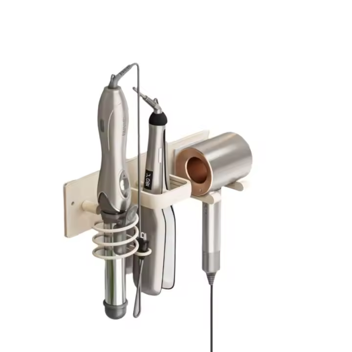 Soporte de aluminio para secador de pelo, soporte para alisador de pelo a prueba de herrumbre montado en la pared, ahorro de espacio, soporte para soplador de inodoro 3 en 1 para el hogar - 1