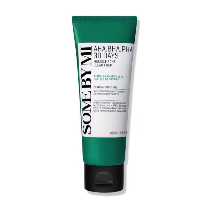 SOME BY MI AHA BHA PHA 30 días Miracle Foam 3.38oz, 100ml Limpiador de ácido salicílico Exfoliación Control de sebo - Cara suave para el acné - 1