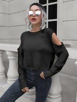 Suéter corto con hombros descubiertos para mujer, Jersey de punto de manga larga, suelto, informal, Otoño e Invierno - details 6