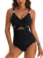 Traje de baño 2025 nuevo, moda femenina sexy, traje de baño de una pieza, traje de baño de malla de color sólido, bikini. - details 1
