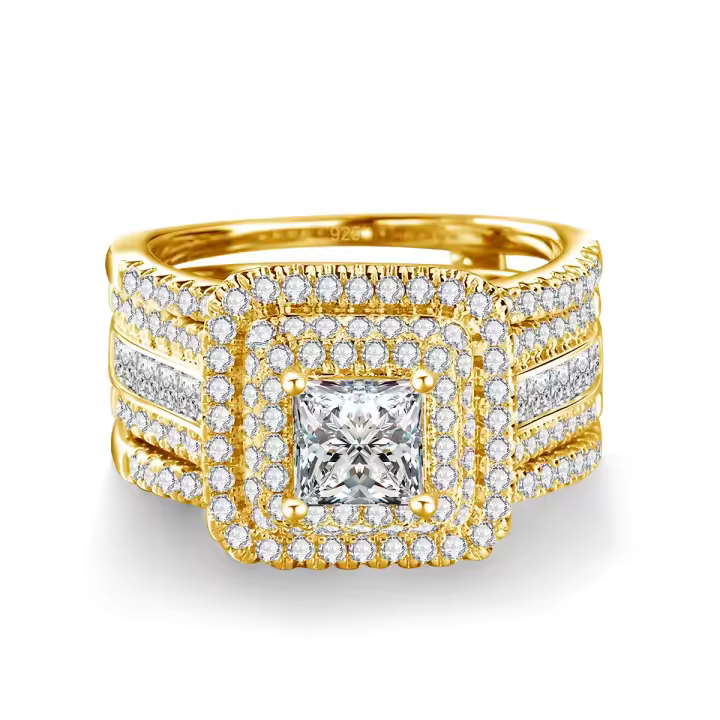 Anillo de Moissanita de Plata 925 Estilo de Princesa para Mujeres Brillante Banda de Compromiso de Oro Plateado 14K - 1