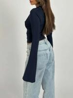 Tops de otoño para mujer, camisa corta con escote en V profundo y mangas de campaña, ropa de calle informal - details 8