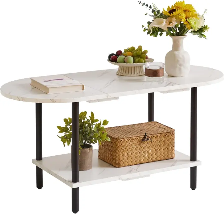 Mesa Lateral Industrial de Estilo Moderno Marrón Rústico y Negro Para Sala de Estar - 1